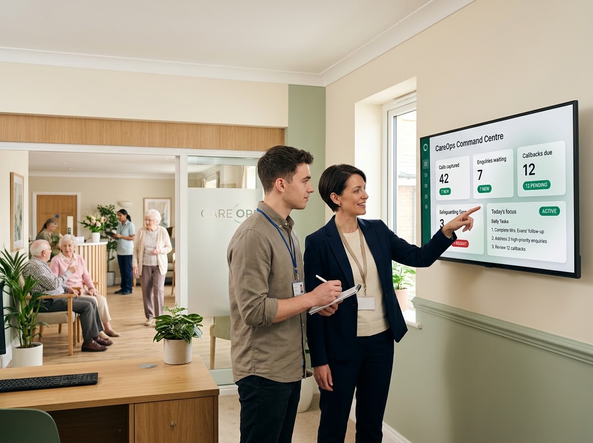 CareOps command centre in a care home office